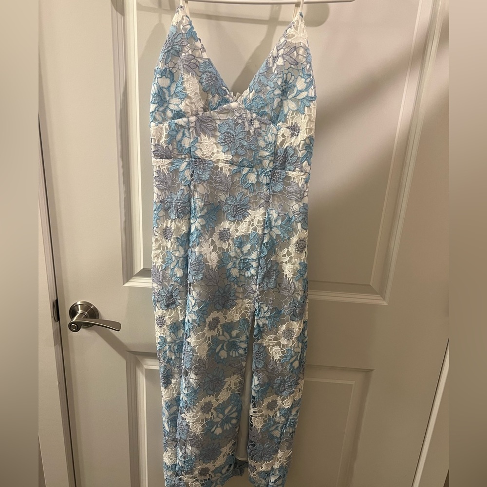 floral baby blue midi dress
